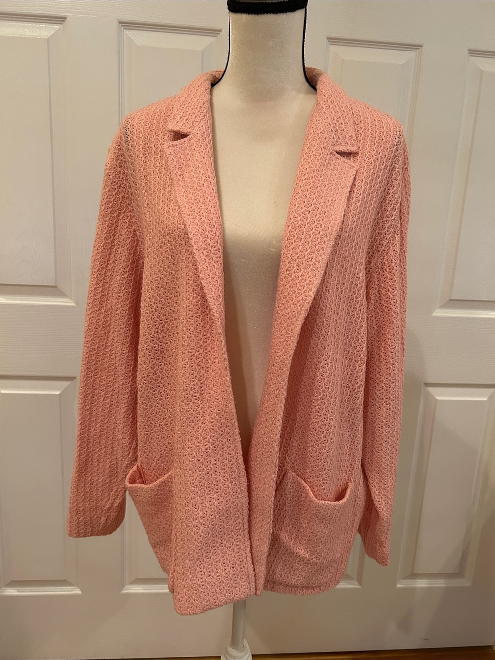 Open-Front Knit Cardigan in Light Pink